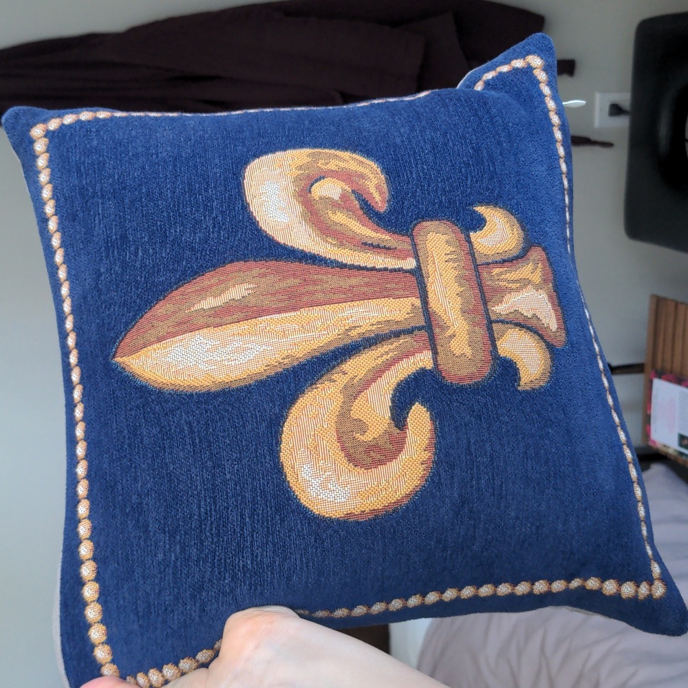 Kids Jules Pansu Navy and Gold Fleur-de-Lis Accent Pillow, Made In France